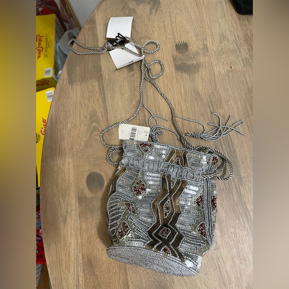 Nwt Anthropologie silver beaded bag